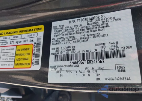 2019 Ford Fusion S from USA, damaged, VIN 3FA6P0G71KR247562